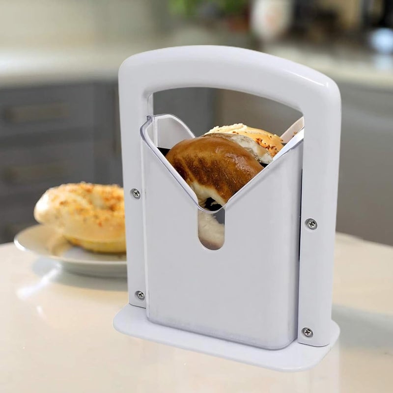 XPAPOV Bagel Slicer, Perfect for Bagels, Safe Grip, Safety Shield, Bagel Cutter Stainless Steel, Universal Slicer (White) - Image 4